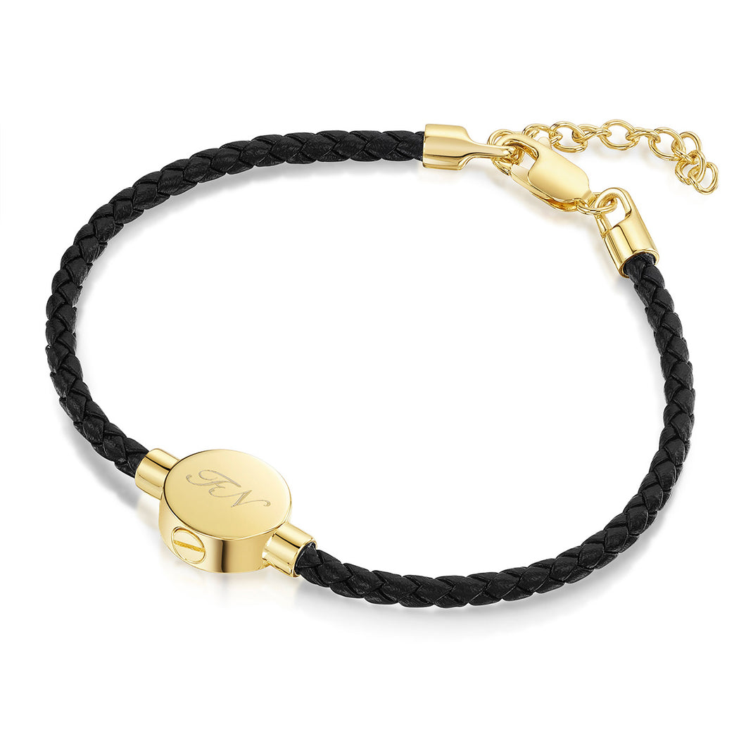 Men's Braided Cord Bracelet With Circular Urn - Gold