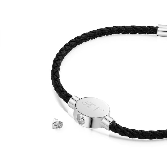 Men's Braided Cord Bracelet With Circular Urn - Silver