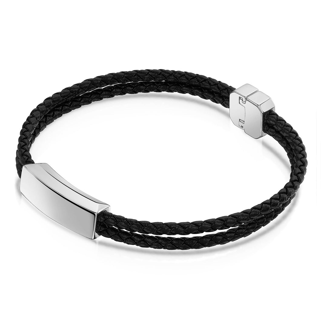 Men's Braided Double Cord Bracelet With Ingot Urn - Silver
