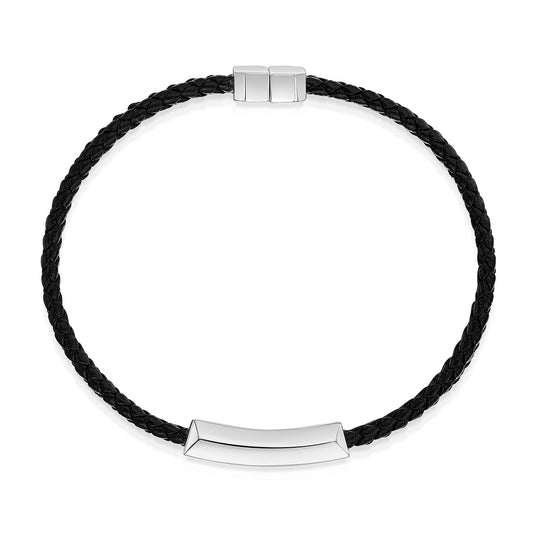 Men's Braided Double Cord Bracelet With Ingot Urn - Silver