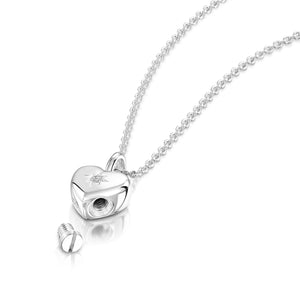 Tiny Crystal Heart Urn Ashes Necklace – Silver
