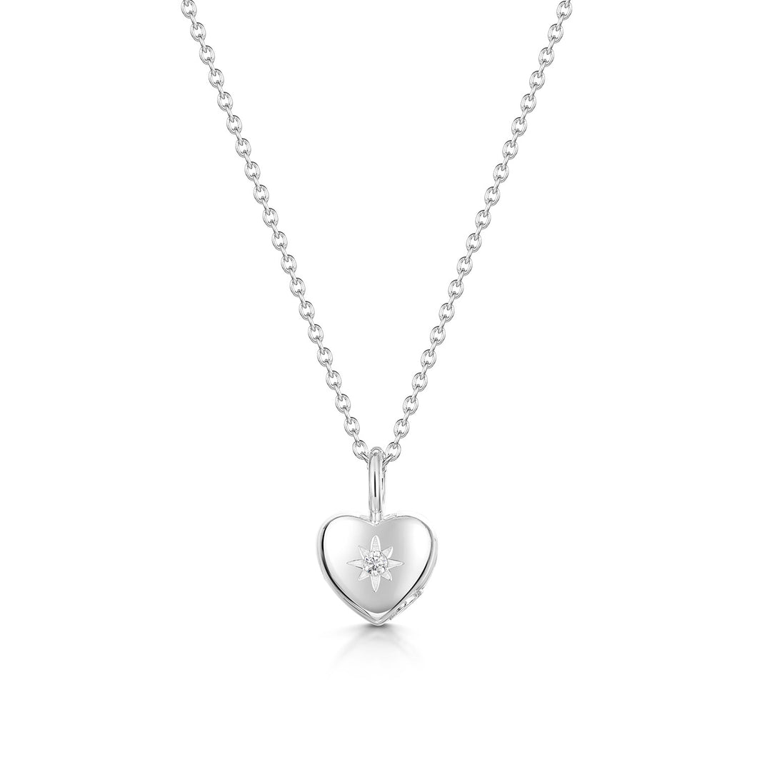 Tiny Crystal Heart Urn Ashes Necklace – Silver