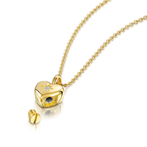 Tiny Crystal Heart Urn Ashes Necklace – Gold