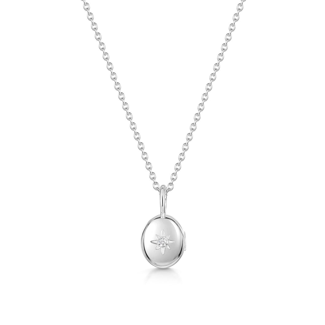 Tiny Crystal Oval Urn Ashes Necklace – Silver