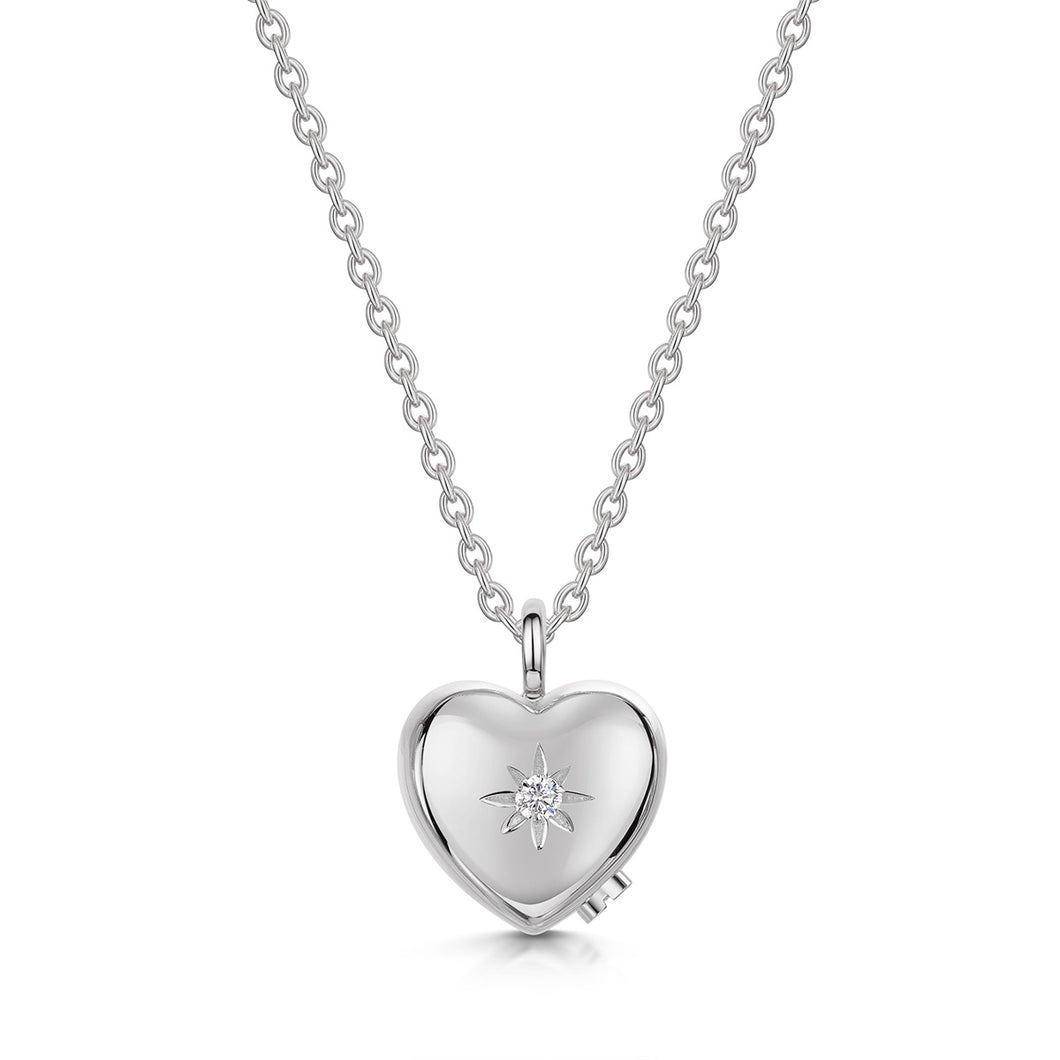 Large Crystal Heart Urn Ashes Necklace – Silver
