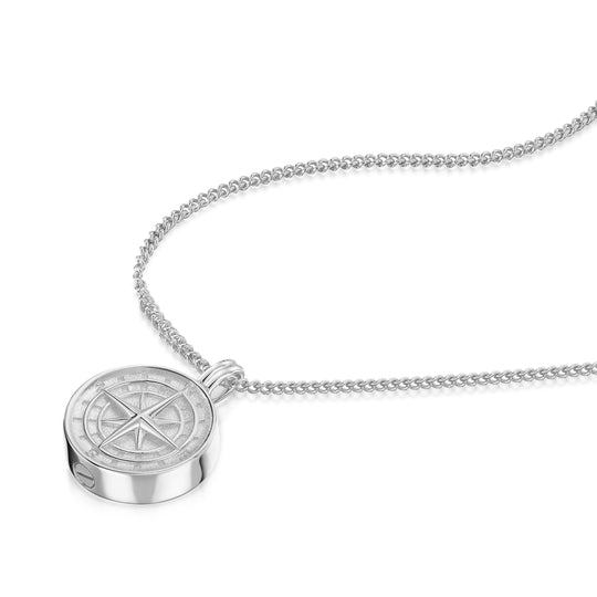 Men's Compass Urn Necklace - Silver