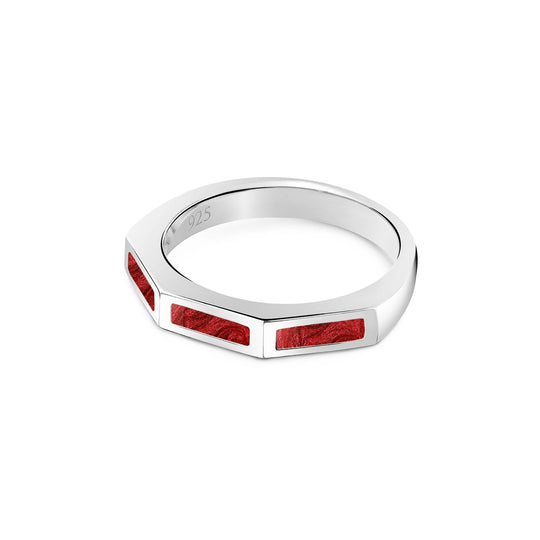 Geometric Triple Panel Ashes Resin Ring - Silver