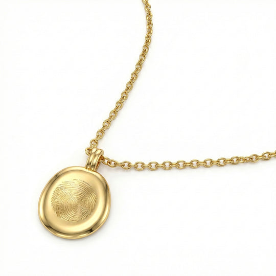 Small Organic Round Fingerprint Necklace - Gold