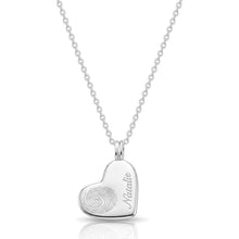 Load image into Gallery viewer, Name & Fingerprint Drop Heart Necklace - Silver
