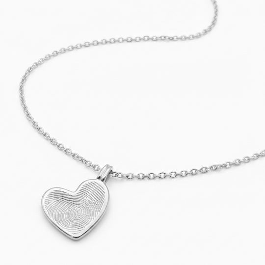 Drop Heart Fingerprint Necklace - Silver