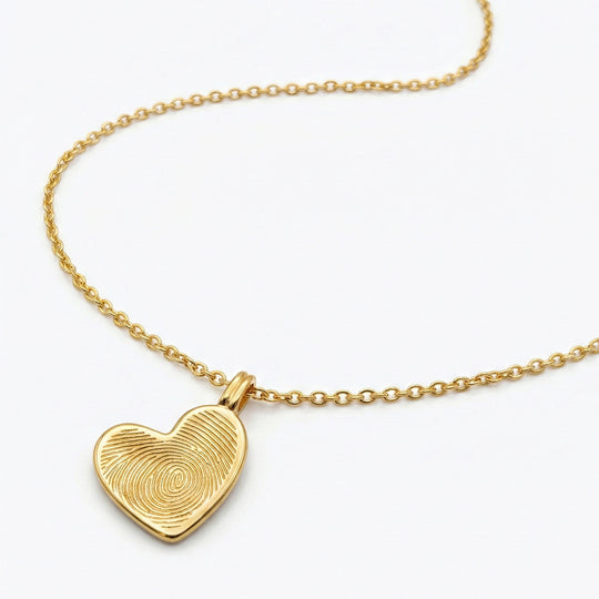 Drop Heart Fingerprint Necklace - Gold