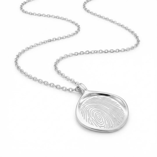 Large Pressed Round Fingerprint Necklace - Silver