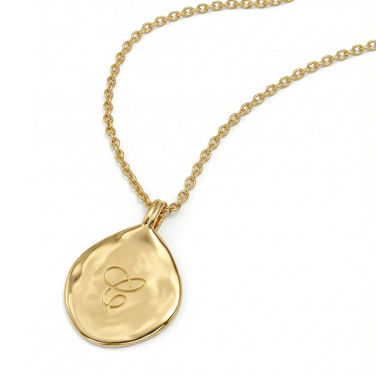 Large Organic Round Initial Necklace - Gold
