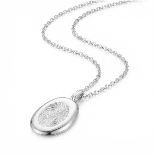 Large Organic Oval Fingerprint Necklace - Silver