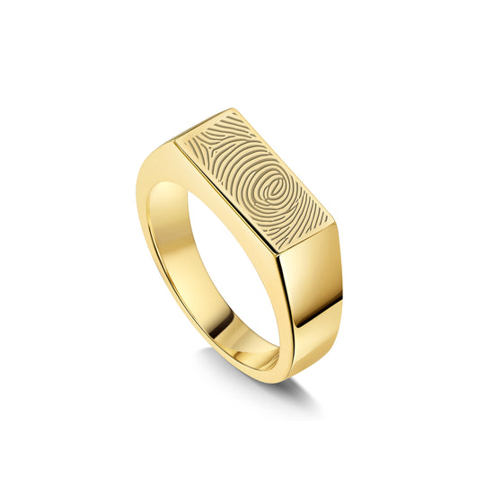 Slim Rectangular Fingerprint Signet Ring Gold