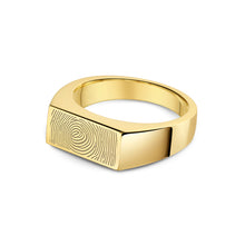 Load image into Gallery viewer, Slim Rectangular Fingerprint Signet Ring Gold
