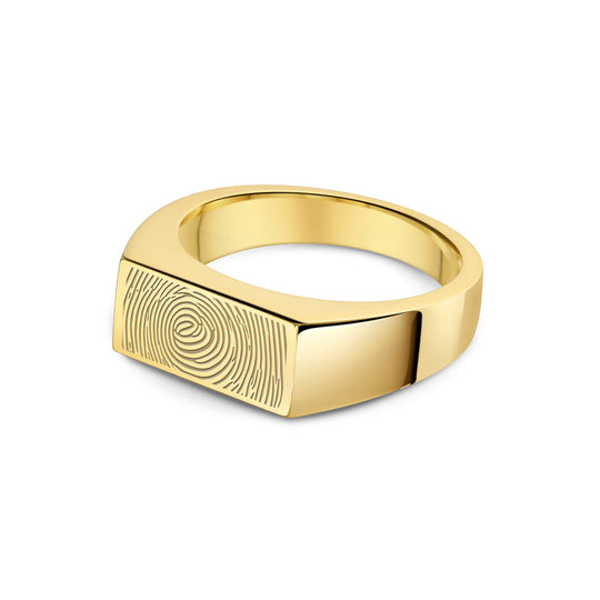 Slim Rectangular Fingerprint Signet Ring Gold