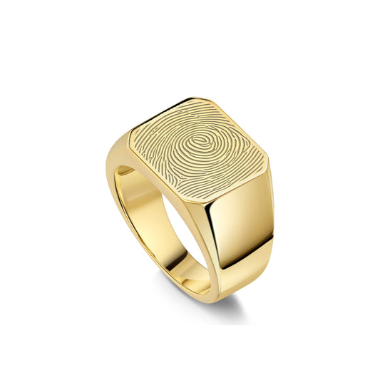 Octagonal Fingerprint Signet Ring Gold