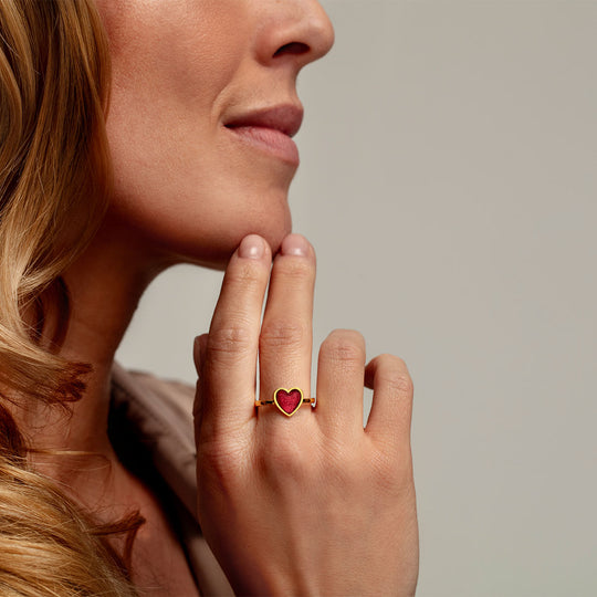 Heart Ashes Resin Ring With Plain Band - Gold