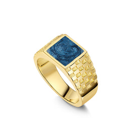 Chequed Square Signet Ashes Resin Ring - Gold