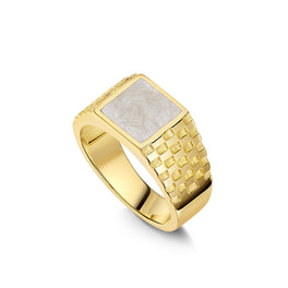 Chequed Square Signet Ashes Resin Ring - Gold