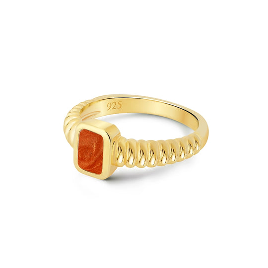 Ribbed Band with Rectangular Ashes Resin Ring - Gold