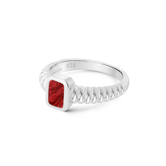 Ribbed Band with Rectangular Ashes Resin Ring - Silver