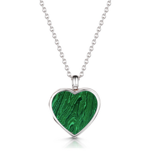 Malachite Personalised Heart Locket – Silver