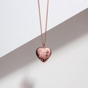 Scroll Heart Urn Ashes Necklace – Rose Gold