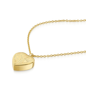 Scroll Heart Urn Ashes Necklace – Gold