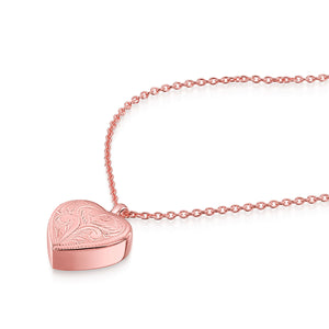 Scroll Heart Urn Ashes Necklace – Rose Gold