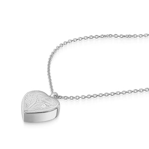 Scroll Heart Urn Ashes Necklace – Silver