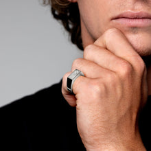 Load image into Gallery viewer, Men's Slim Rectangular Fingerprint Signet Ring - Silver
