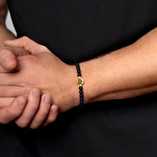 Load image into Gallery viewer, Small Beaded Black Agate Urn Bracelet - Gold
