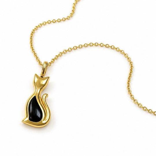 Little Cat Silhouette Ashes Resin Necklace - Gold