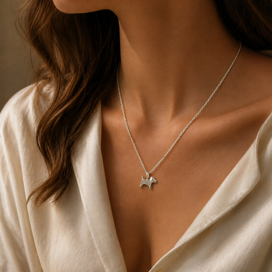 Little Dog Silhouette Ashes Resin Necklace - Silver