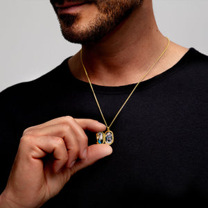 Men's Small Malachite Dog Tag Locket - Gold