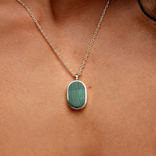 Load image into Gallery viewer, Small Malachite Dog Tag Locket - Silver
