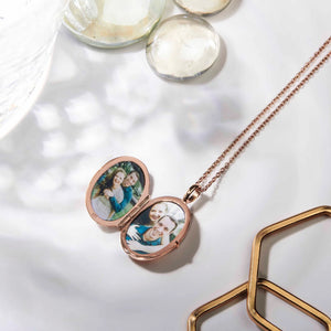 Oval Locket With Clear Crystal - Rose Gold