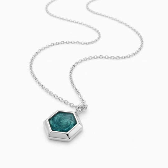 Small Hexagonal Ashes Resin Necklace - Silver