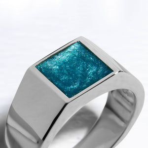 Square Signet Ashes Resin Ring - Silver