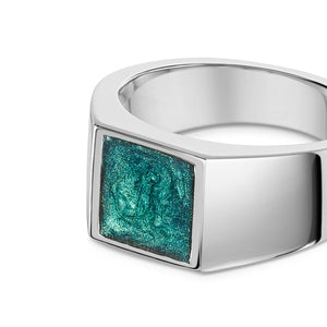 Square Signet Ashes Resin Ring - Silver