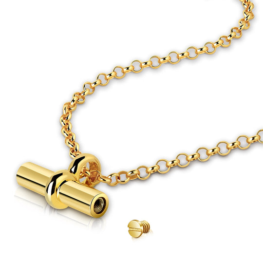 Chunky T Bar Urn Necklace - Gold