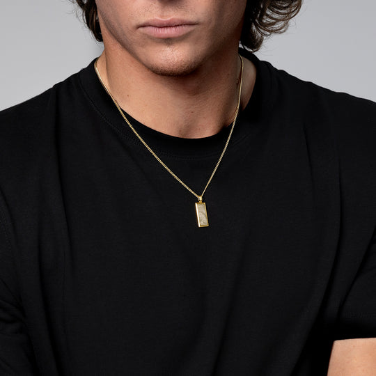 Fingerprint Tall Ingot Tag Men’s Necklace - Gold