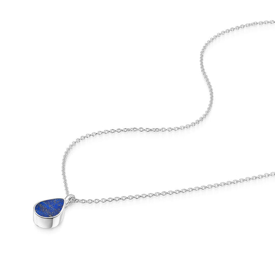 Teardrop Lapis Ashes Urn Necklace - Silver