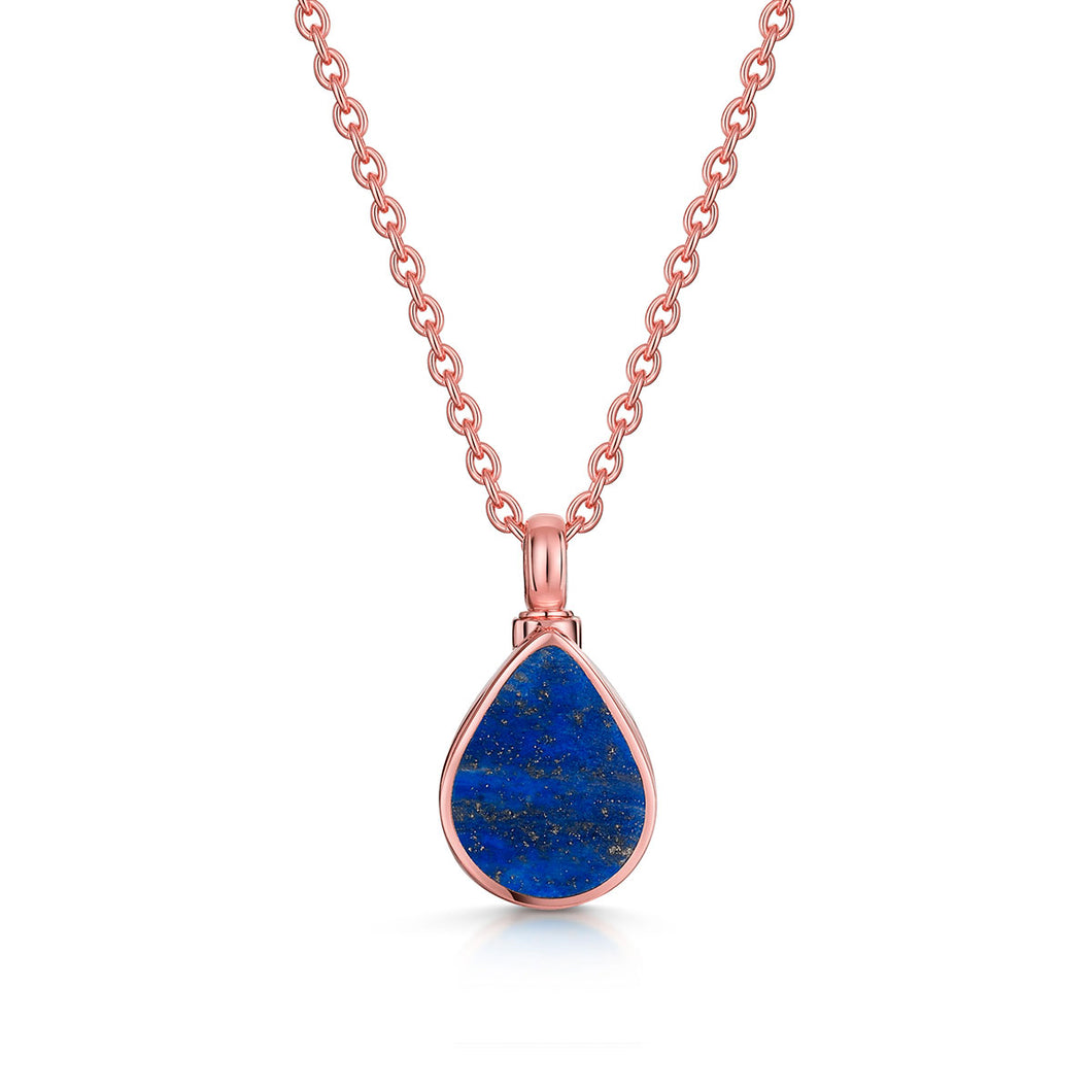 Teardrop Lapis Ashes Urn Necklace - Rose Gold