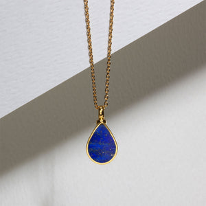 Teardrop Lapis Ashes Urn Necklace - Gold