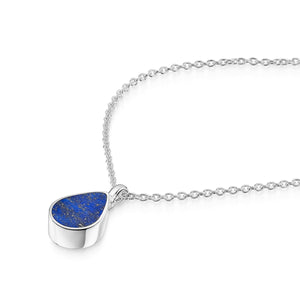 Teardrop Lapis Ashes Urn Necklace - Silver