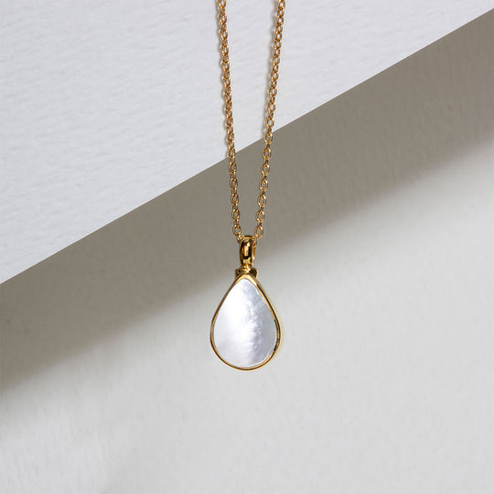 Teardrop Mother of Pearl Ashes Urn Necklace - Gold