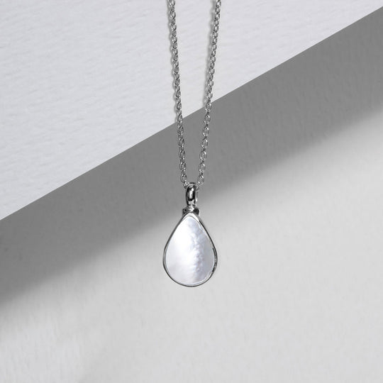 Teardrop Mother of Pearl Ashes Urn Necklace - Silver